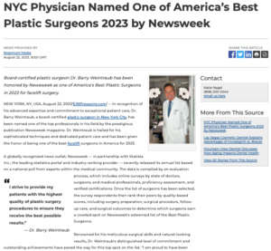 NYC plastic surgeon Barry M. Weintraub, M.D., F.A.C.S., named one of America's Best Plastic Surgeons 2023 for facelift.